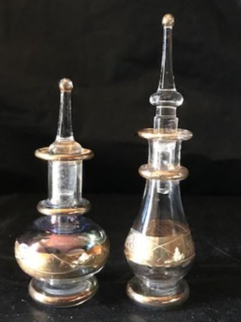 Set of 2 (Two) Vintage Egyptian Glass Perfume Bottle w 24K Gold Accents Lot #2